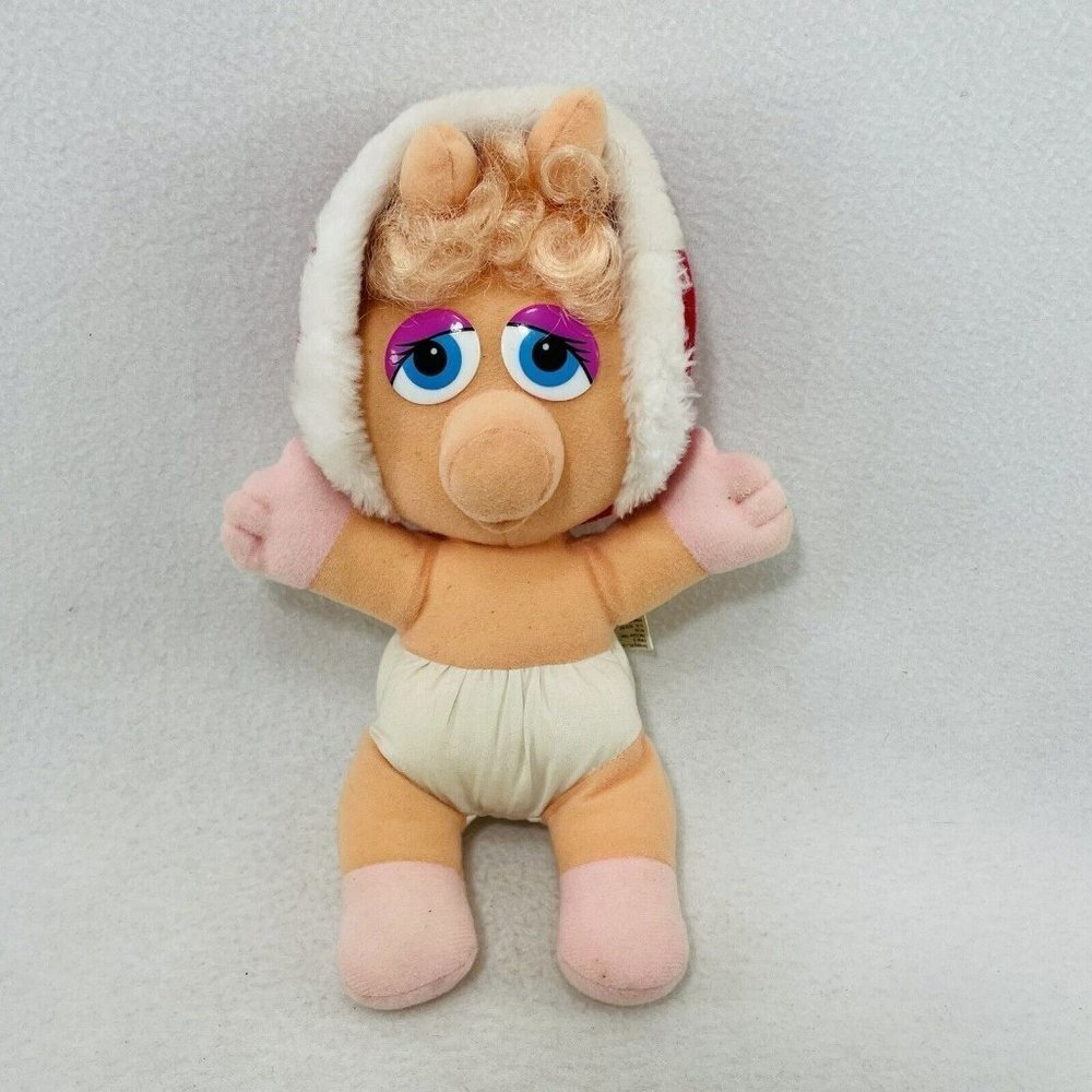 Vintage Baby Miss Piggy Doll Toy Plush Girl Hat Diaper 1987 Henson No Clothes